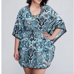 Cacique 3X 22/24 Swim Cover Up Blue Kaftan Cutout Back